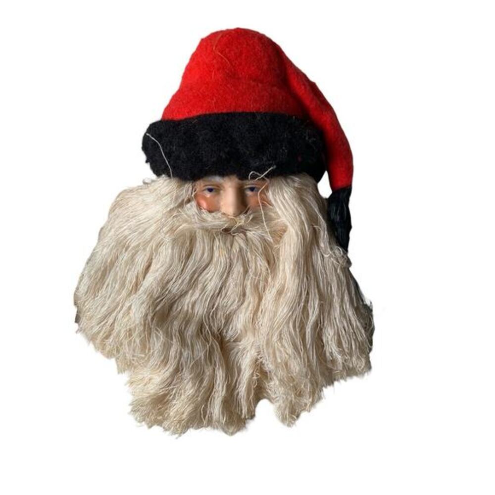 Vintage Dept 56 Santa Head Face Christmas Ornament Large Ceramic 1992 Red Black